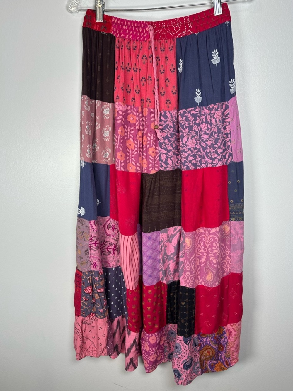India Boutique Patchwork Boho Maxi Skirt - Pink & Red & Navy Small, Med, Lg